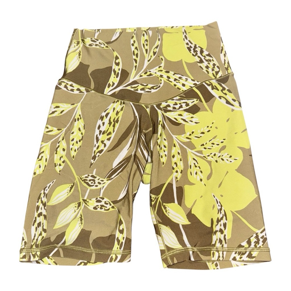 Aerie Offline Printed Biker Shorts Green Yellow Small